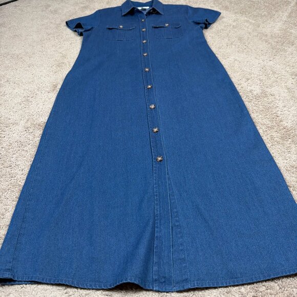 Talbots Petites Maxi Dress Women 10P Blue Denim Button Front Country Prairie Vtg - Picture 2 of 8